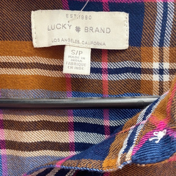 Lucky Brand Womens small plaid pocket long sleeve split back blue shirt - Picture 6 of 6